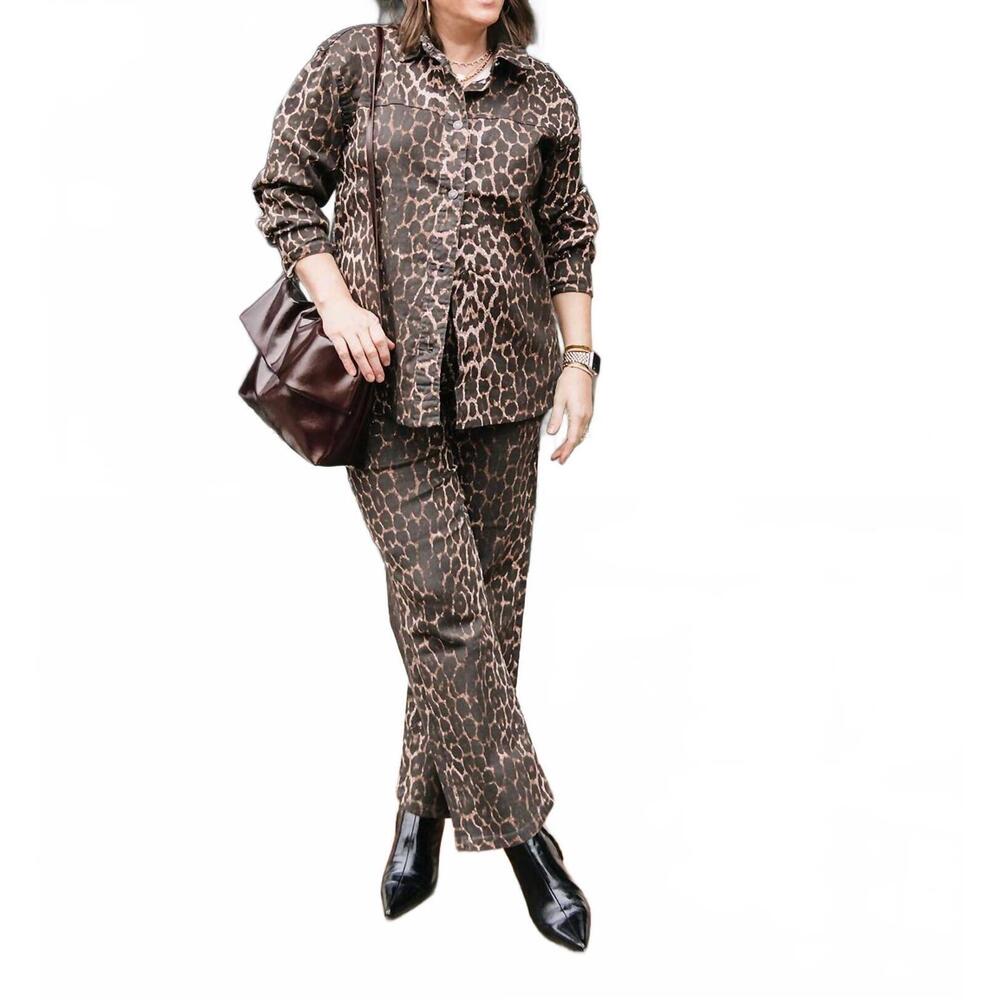 NEW B.YOUNG women's denim shirt in leopard